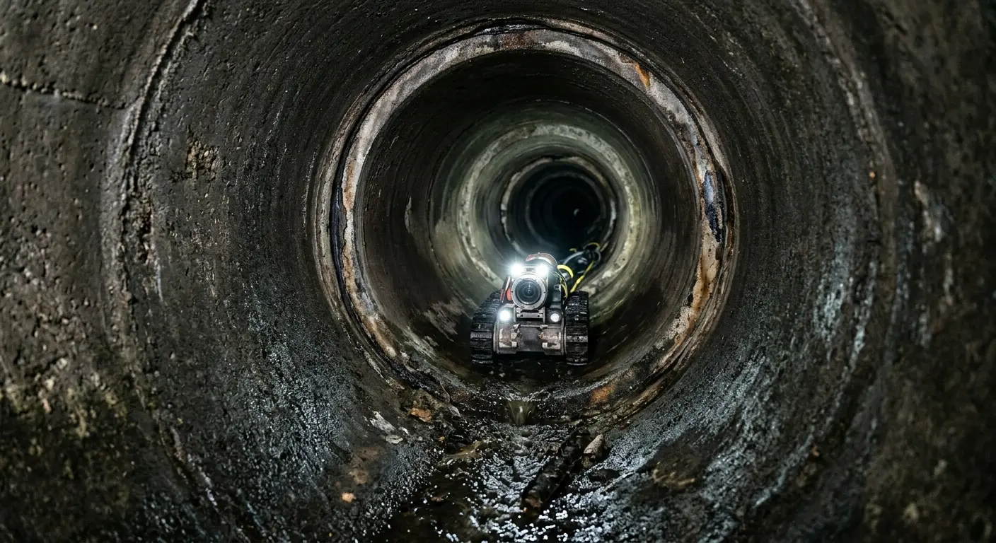 Robotic sewer camera inspecting pipe interior for Sewer Line Cleaning in Woodmoor